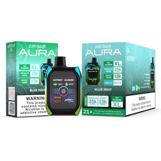 AIR BAR AURA 5% DISPOSABLE (135ML) BOOST MODE - 15K & REG. MODE - 25K PUFFS - BLUE MINT