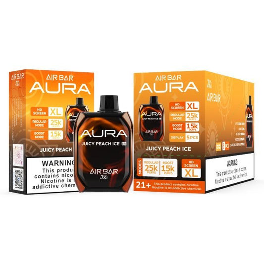 AIR BAR AURA 5% DISPOSABLE (135ML) BOOST MODE - 15K & REG. MODE - 25K PUFFS - JUICY PEACH ICE