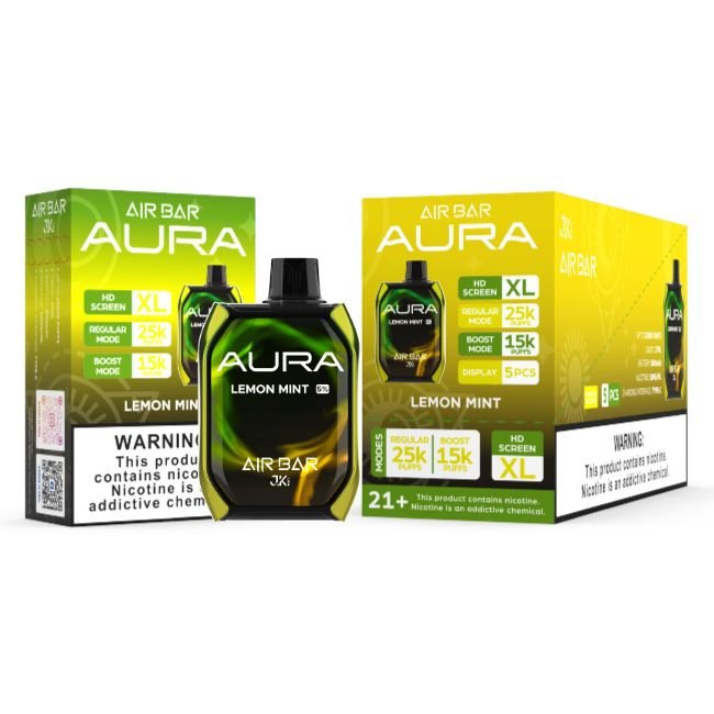 AIR BAR AURA 5% DISPOSABLE (135ML) BOOST MODE - 15K & REG. MODE - 25K PUFFS - LEMON MINT