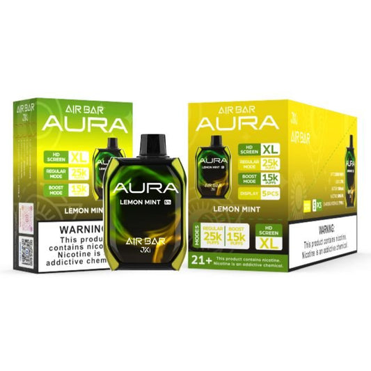 AIR BAR AURA 5% DISPOSABLE (135ML) BOOST MODE - 15K & REG. MODE - 25K PUFFS - LEMON MINT