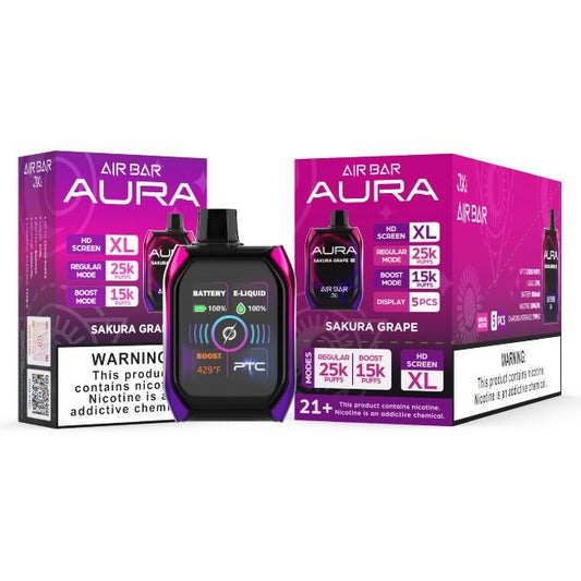 AIR BAR AURA 5% DISPOSABLE (135ML) BOOST MODE - 15K & REG. MODE - 25K PUFFS - SAKURA GRAPE