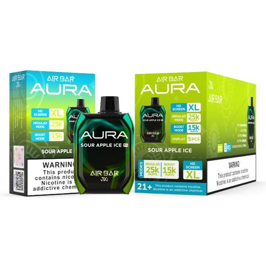 AIR BAR AURA 5% DISPOSABLE (135ML) BOOST MODE - 15K & REG. MODE - 25K PUFFS - SOUR APPLE ICE