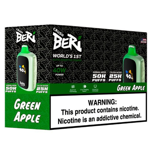 BERI CRUSH 5% DISPOSABLE (100ML) CRUSH. MODE - 25K & NORM. MODE - 50K PUFFS - GREEN APPLE