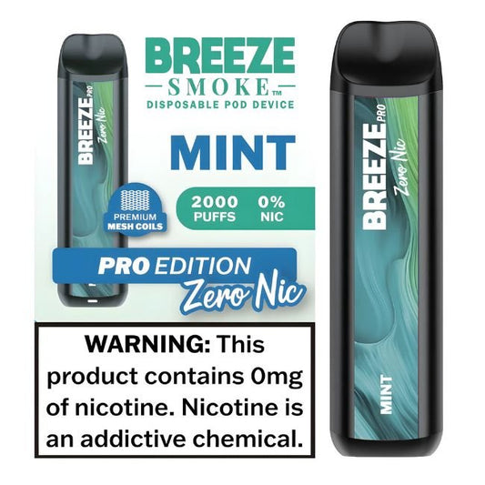 BREEZE PRO EDITION 0% DISPO (60ML) 2K PUFFS 10CT/ BOX - BLUEBERRY MINT