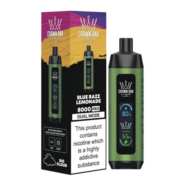 CROWN BAR PRO BY AL FAKHER DIGITAL SCREEN DUAL MODE 5% DISPOSABLE (90ML) 8K PUFFS - BLUE RAZZ LEMONADE