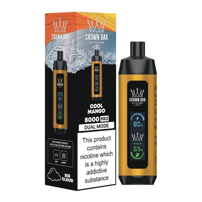 CROWN BAR PRO BY AL FAKHER DIGITAL SCREEN DUAL MODE 5% DISPOSABLE (90ML) 8K PUFFS - COOL MANGO / MANGO ICE