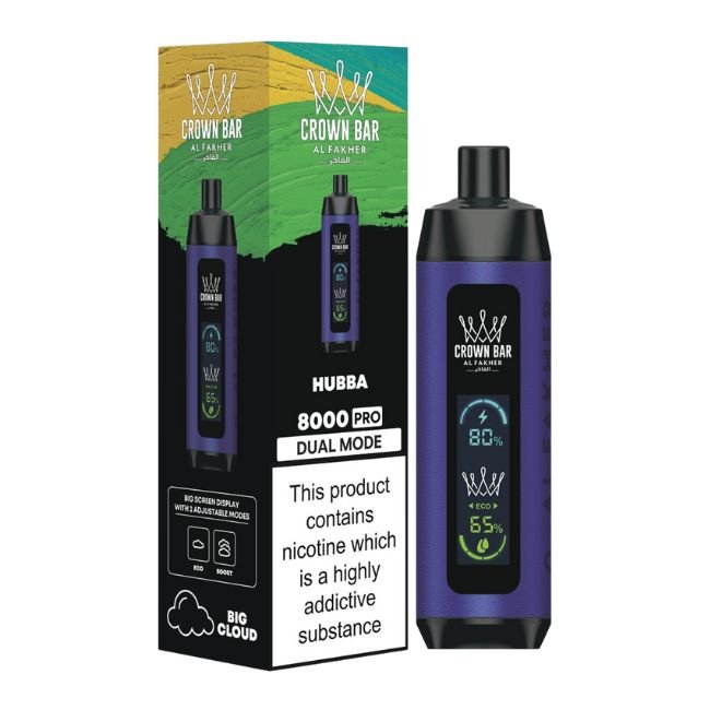 CROWN BAR PRO BY AL FAKHER DIGITAL SCREEN DUAL MODE 5% DISPOSABLE (90ML) 8K PUFFS - HUBBA