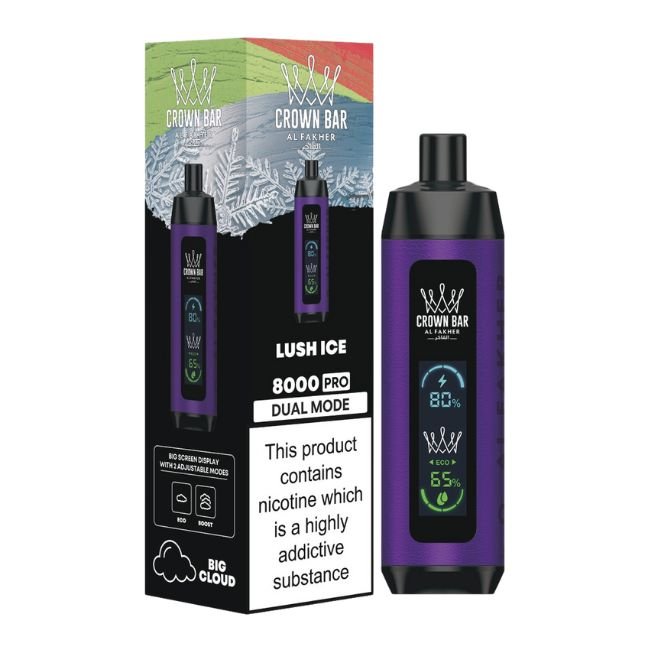 CROWN BAR PRO BY AL FAKHER DIGITAL SCREEN DUAL MODE 5% DISPOSABLE (90ML) 8K PUFFS - LUSH ICE
