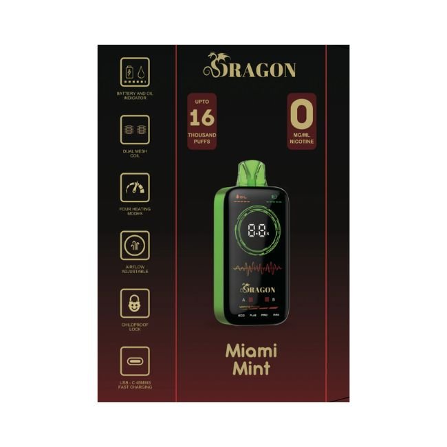 DRAGON ZERO 0% DISPOSABLE (100ML) 16K PUFFS - MIAMI MINT