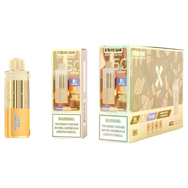 EXTRE BAR SWITCH ULTRA 5% DISPOSABLE POD (140ML) BOOST MODE - 30K & NORM MODE. 50K PUFFS 5CT/ BOX - STRAWBERRY BANANA