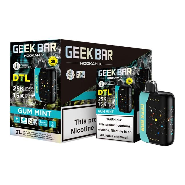 GEEK BAR HOOKAH X DTL 6% DISPOSABLE (90ML) DTL. MODE - 15K & PULSE. MODE - 25K PUFFS 5CT/ BOX