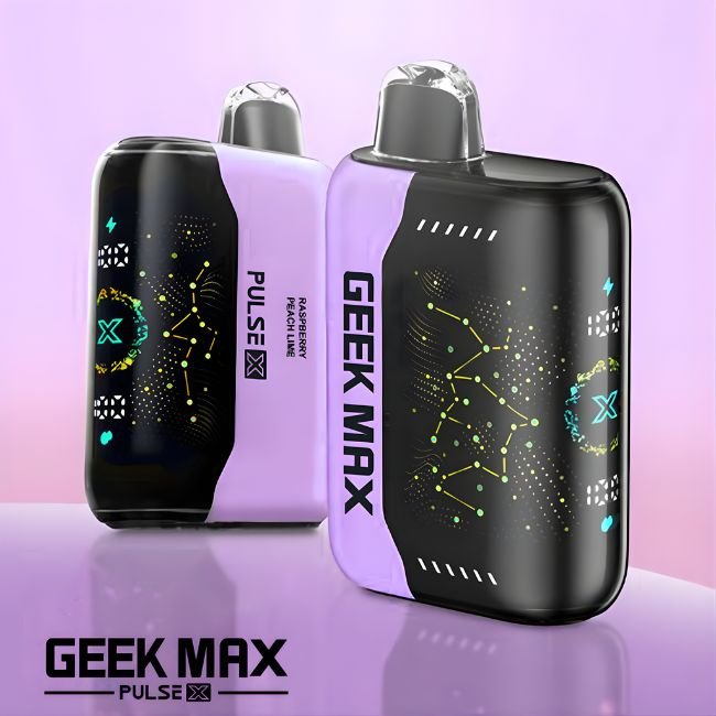 GEEK MAX PULSE X 5% DISPOSABLE (90ML) PULSE MODE.15K & REG. MODE - 25K PUFFS 5CT/ BOX - RASPBERRY PEACH LIME