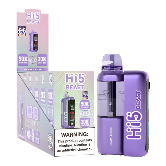HI5 BEAST 5% DISPOSABLE (MADE IN USA) (108ML) BOOST MODE - 30K & NORM MODE. 50K PUFFS 6CT/ BOX - GRAPE CRUSH
