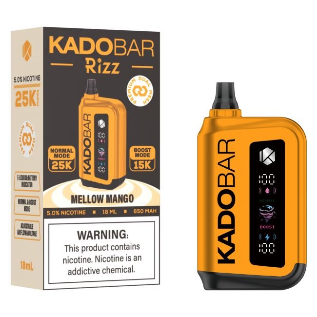 KADO BAR RIZZ 5% DISPOSABLE (90ML) BOOST. MODE - 15K & NORM. MODE - 25K PUFFS - MELLOW MANGO