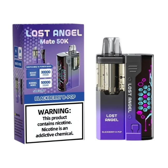 LOST ANGEL 5% DISPOSABLE BUILT IN USA (100ML) BOOST MODE - 30K & NORM. MODE - 50K PUFFS 5CT/ BOX - BLACKBERRY B-POP
