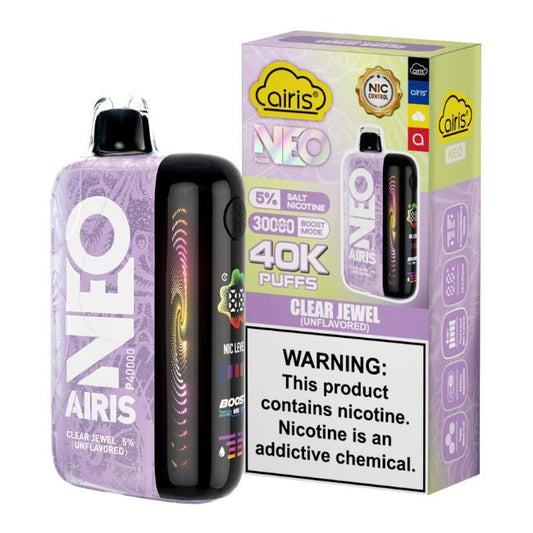 AIRIS NEO UNFLAVORED 5% DISPOSABLE (50ML) BOOST. MODE - 30K & NORM. MODE - 40K PUFFS 5CT/ BOX - CLEAR JEWEL