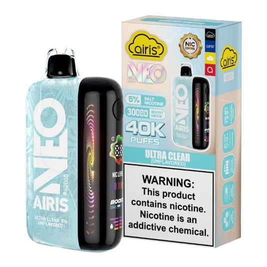 AIRIS NEO UNFLAVORED 5% DISPOSABLE (50ML) BOOST. MODE - 30K & NORM. MODE - 40K PUFFS 5CT/ BOX - ULTRA CLEAR