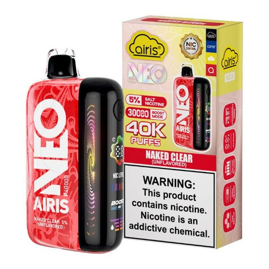 AIRIS NEO UNFLAVORED 5% DISPOSABLE (50ML) BOOST. MODE - 30K & NORM. MODE - 40K PUFFS 5CT/ BOX - NAKED CLEAR