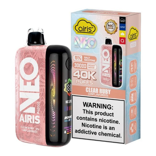 AIRIS NEO UNFLAVORED 5% DISPOSABLE (50ML) BOOST. MODE - 30K & NORM. MODE - 40K PUFFS 5CT/ BOX - CLEAR RUBY