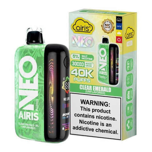 AIRIS NEO UNFLAVORED 5% DISPOSABLE (50ML) BOOST. MODE - 30K & NORM. MODE - 40K PUFFS 5CT/ BOX - CLEAR EMERALD