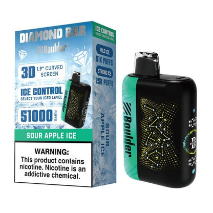 BOULDER DIAMOND BAR 5% DISPOSABLE (100ML) STRONG ICE 25K & MILD ICE 51K PUFFS 5CT/ BOX
