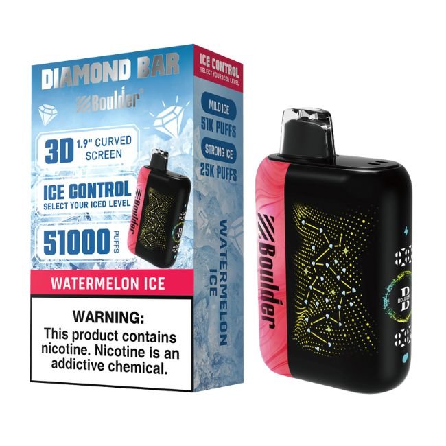 BOULDER DIAMOND BAR 5% DISPOSABLE (100ML) STRONG ICE 25K & MILD ICE 51K PUFFS 5CT/ BOX