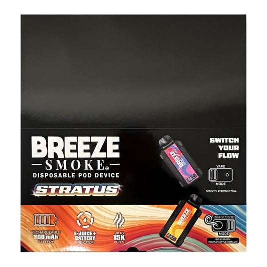 BREEZE STRATUS 0% (ZERO NICOTINE) DISPOSABLE (1000ML) 15K PUFFS 50CT/ DISPLAY