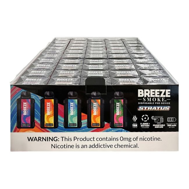 BREEZE STRATUS 0% (ZERO NICOTINE) DISPOSABLE (1000ML) 15K PUFFS 50CT/ DISPLAY