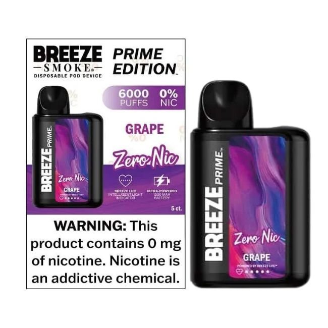 BREEZE PRIME EDITION 0% DISPOSABLE (50ML) 6K PUFFS 5CT/ BOX - GRAPE
