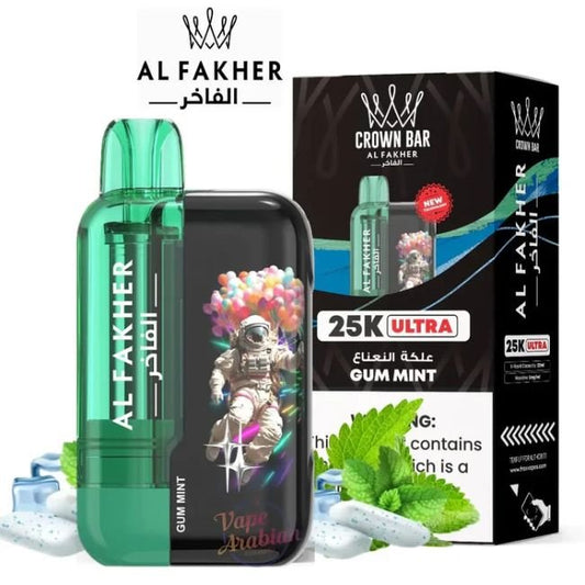 CROWN BAR BY AL FAKHER ULTRA 5% DISPOSABLE (110ML) 25K PUFFS 5CT/ BOX - GUM MINT