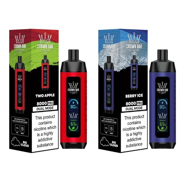 CROWN BAR PRO BY AL FAKHER DIGITAL SCREEN DUAL MODE 5% DISPOSABLE (180ML) 8K PUFFS - HUBBA