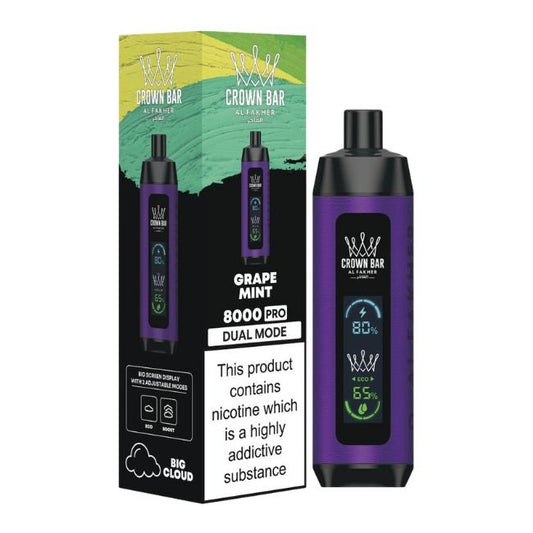 CROWN BAR PRO BY AL FAKHER DIGITAL SCREEN DUAL MODE 5% DISPOSABLE (90ML) 8K PUFFS - BLACKCURRANT MINT