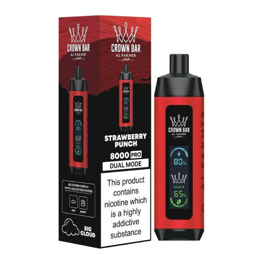CROWN BAR PRO BY AL FAKHER DIGITAL SCREEN DUAL MODE 5% DISPOSABLE (90ML) 8K PUFFS - STRAWBERRY PUNCH