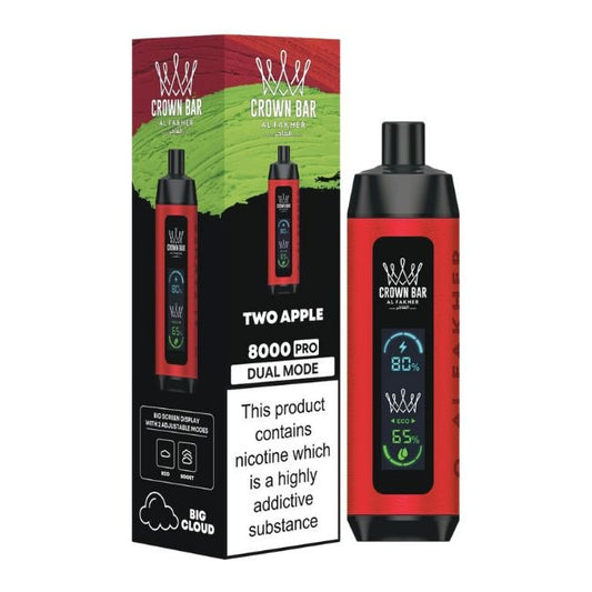 CROWN BAR PRO BY AL FAKHER DIGITAL SCREEN DUAL MODE 5% DISPOSABLE (90ML) 8K PUFFS - TWO APPLE
