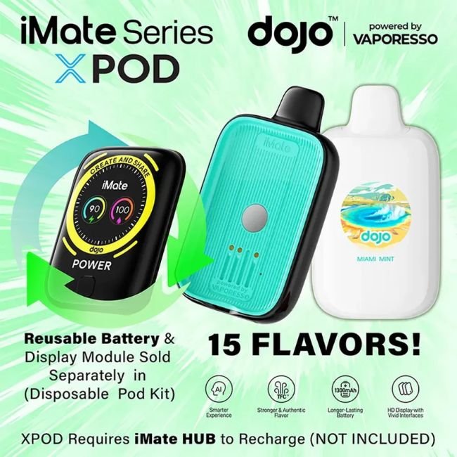 DOJO IMATE X POWERED BY VAPORESSO 5% DISPOSABLE POD (75ML) 20K PUFFS 5CT/ BOX