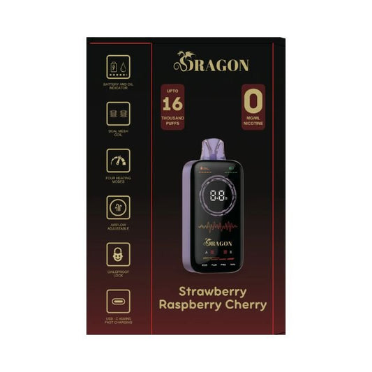 DRAGON ZERO 0% DISPOSABLE (100ML) 16K PUFFS - STRAWBERRY RASPBERRY CHERRY