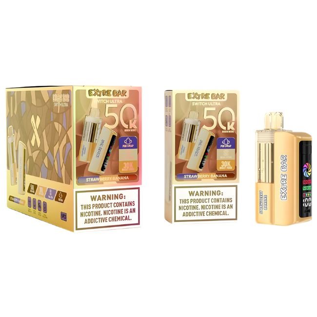 EXTRE BAR SWITCH ULTRA 5% DISPOSABLE KIT (140ML) BOOST MODE - 30K & NORM MODE. 50K PUFFS 5CT/ BOX - STRAWBERRY BANANA