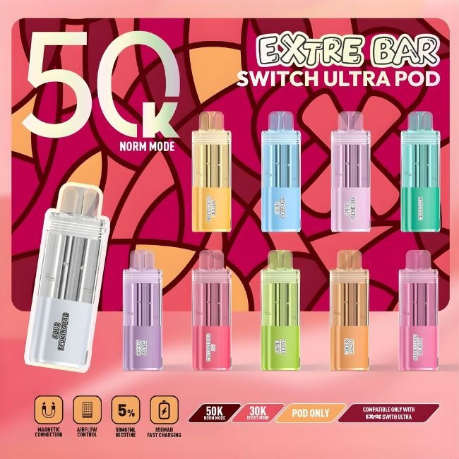 EXTRE BAR SWITCH ULTRA 5% DISPOSABLE POD (140ML) BOOST MODE - 30K & NORM MODE. 50K PUFFS 5CT/ BOX