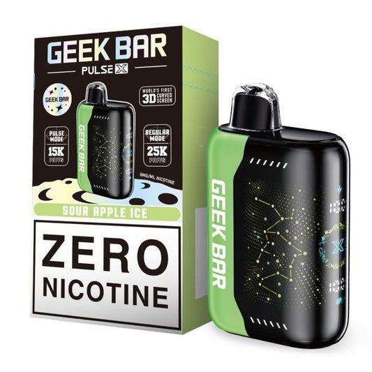 GEEK BAR PULSE X 0% DISPOSABLE (90ML) REG. MODE - 25K & PULSE. MODE - 15K PUFFS 5CT/ BOX - SOUR APPLE ICE