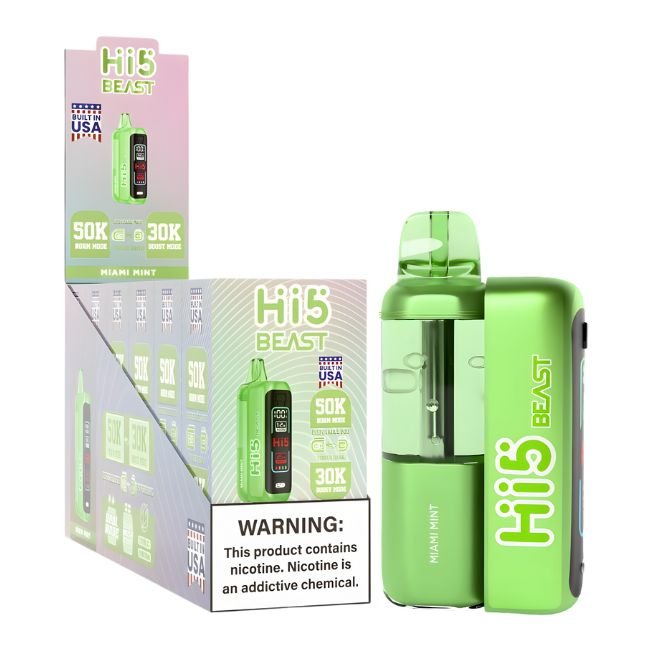 HI5 BEAST 5% DISPOSABLE (MADE IN USA) (108ML) BOOST MODE - 30K & NORM MODE. 50K PUFFS 6CT/ BOX - MIAMI MINT