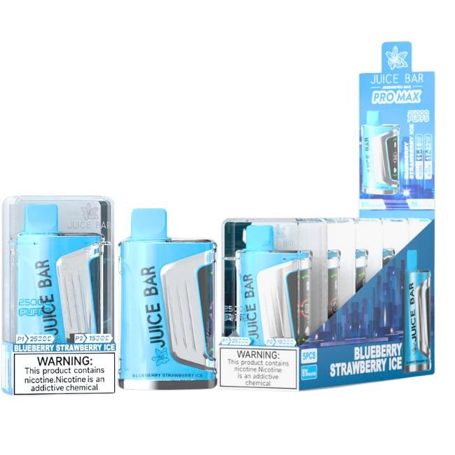JUICE BAR PRO MAX 5% DISPOSABLE (95ML) P1 MODE - 25K PUFFS & P2- 15K PUFFS 5CT/ BOX - STRAWBERRY ICE