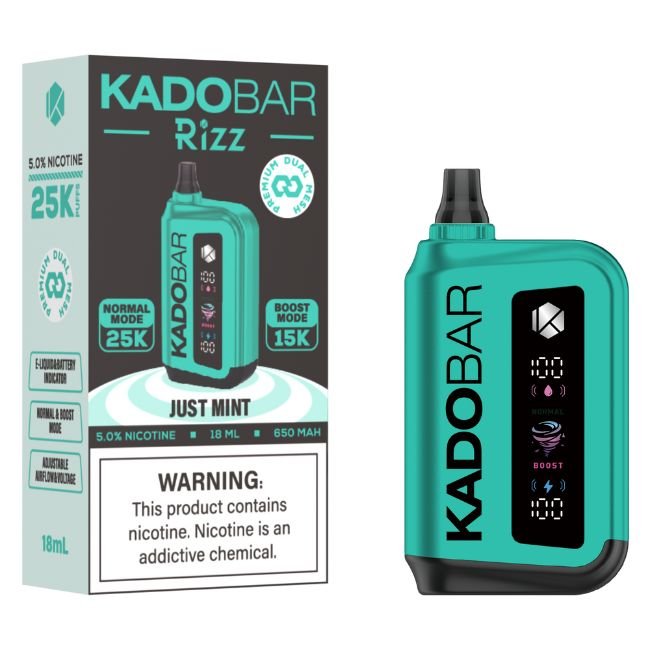 KADO BAR RIZZ 5% DISPOSABLE (90ML) BOOST. MODE - 15K & NORM. MODE - 25K PUFFS - WINTERGREEN