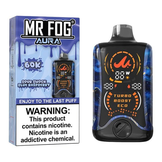MR FOG AURA 5% DISPOSABLE (130ML) 60K PUFFS 5CT/ BOX - SOUR SHOCK BLUE RASPBERRY