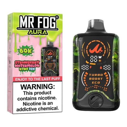 MR FOG AURA 5% DISPOSABLE (130ML) 60K PUFFS 5CT/ BOX - STRAWBERRY WATERMELON KIWI ICE