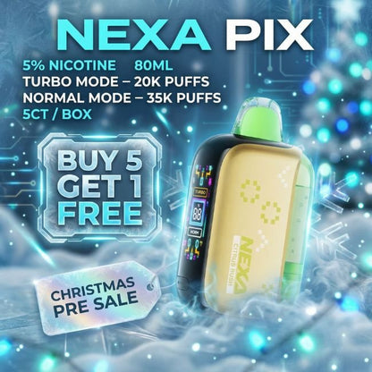 NEXA PIX 5% DISPOSABLE (80ML) TURBO MODE - 20K & NORM. MODE - 35K PUFFS 5CT/ BOX (BUY 5 GET 1 FREE)