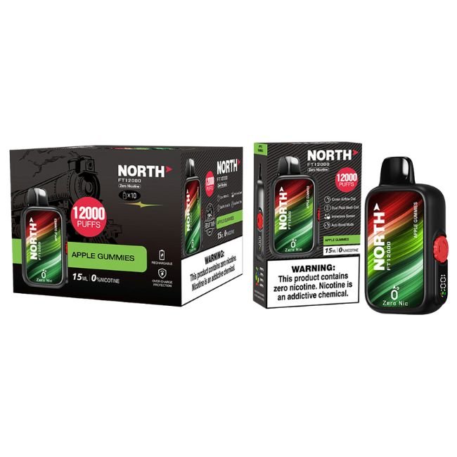 NORTH FT12000 0% DISPOSABLE (150ML) 12K PUFFS 10CT/ BOX - STRAWBERRY WATERMELON KIWI