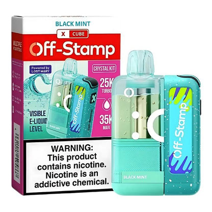 OFF STAMP X CRYSTAL CUBE BY LOST MARY 5% DISPOSABLE KIT (95ML) 35K PUFFS 5CT/ BOX - BLACK MINT
