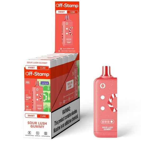 OFF STAMP SWEET CUBE BY LOST MARY 5% DISPOSABLE REFILL POD (90ML) 25K PUFFS - SOUR LUSH GUMMY