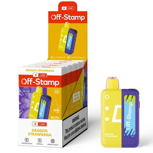 OFF STAMP X CUBE BY LOST MARY 5% DISPOSABLE KIT (90ML) 25K PUFFS - DRAGON STRAWNANA