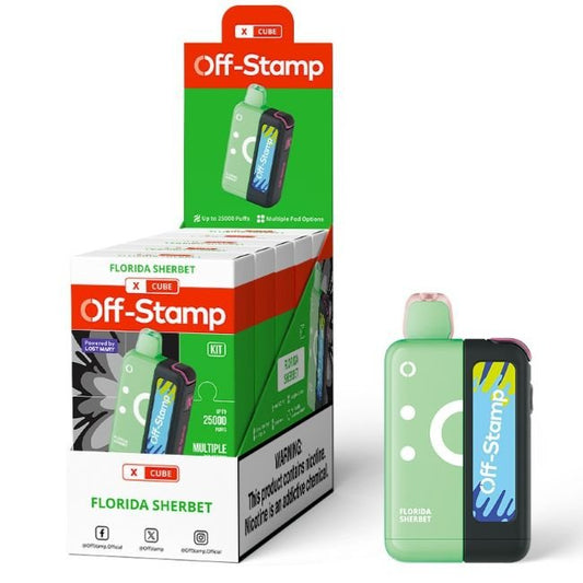 OFF STAMP X CUBE BY LOST MARY 5% DISPOSABLE KIT (90ML) 25K PUFFS - FLORIDA SHERBET
